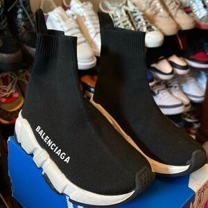 Balenciaga Black Knit Sock Sneakers with White Soles